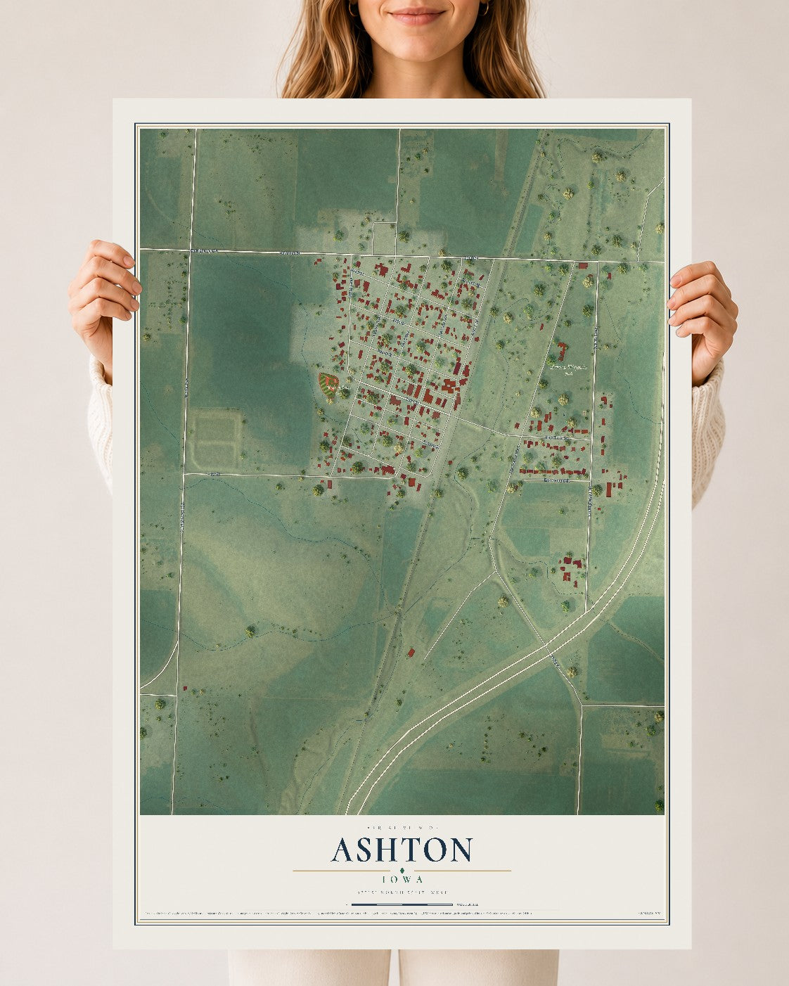 Map of Ashton, Iowa, 24 x 36 inch unframed archival matte print