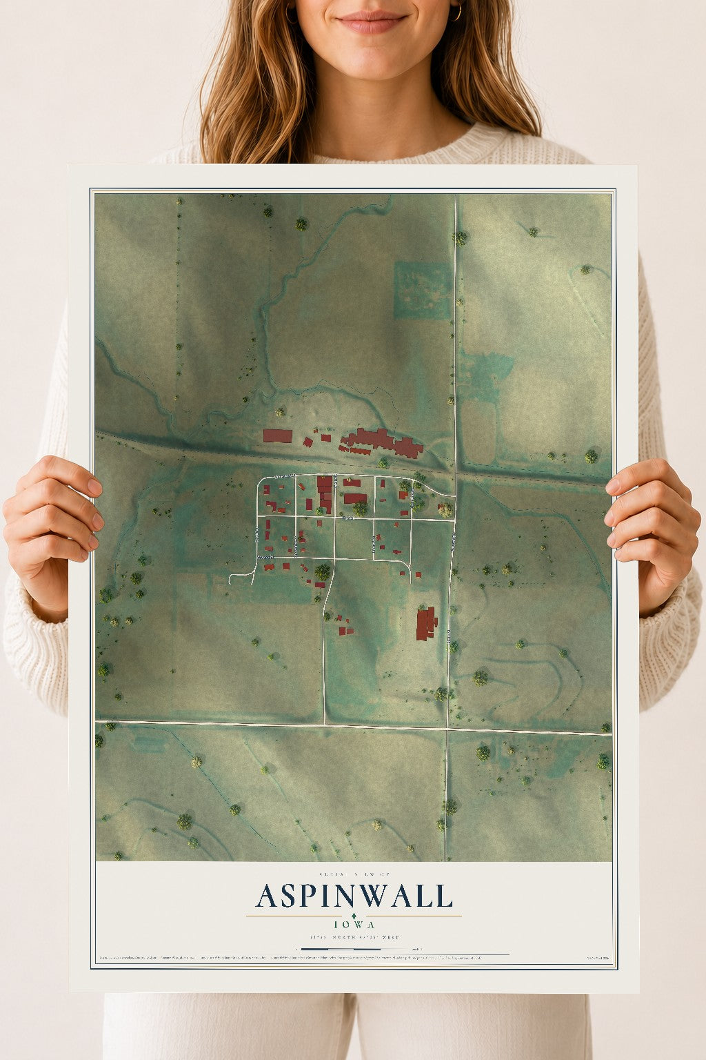 Map of Aspinwall, Iowa, 18 x 24 inch unframed archival matte print