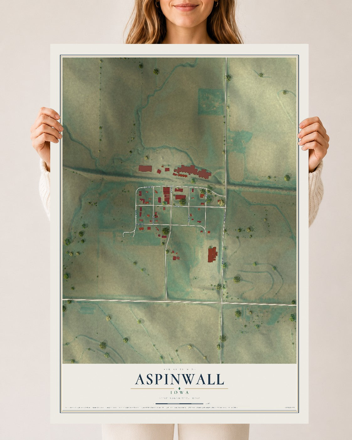 Map of Aspinwall, Iowa, 24 x 36 inch unframed archival matte print