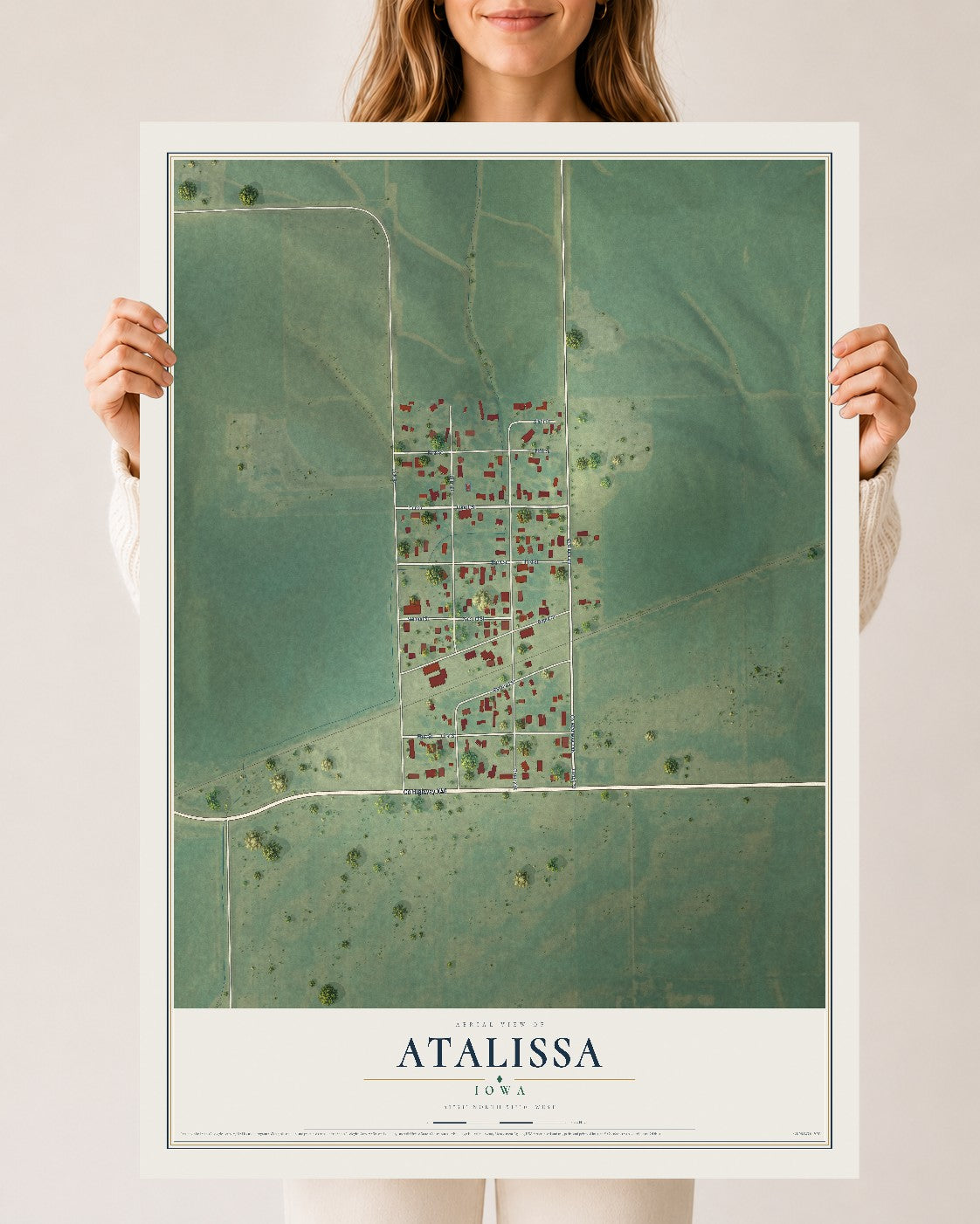 Map of Atalissa, Iowa, 24 x 36 inch unframed archival matte print