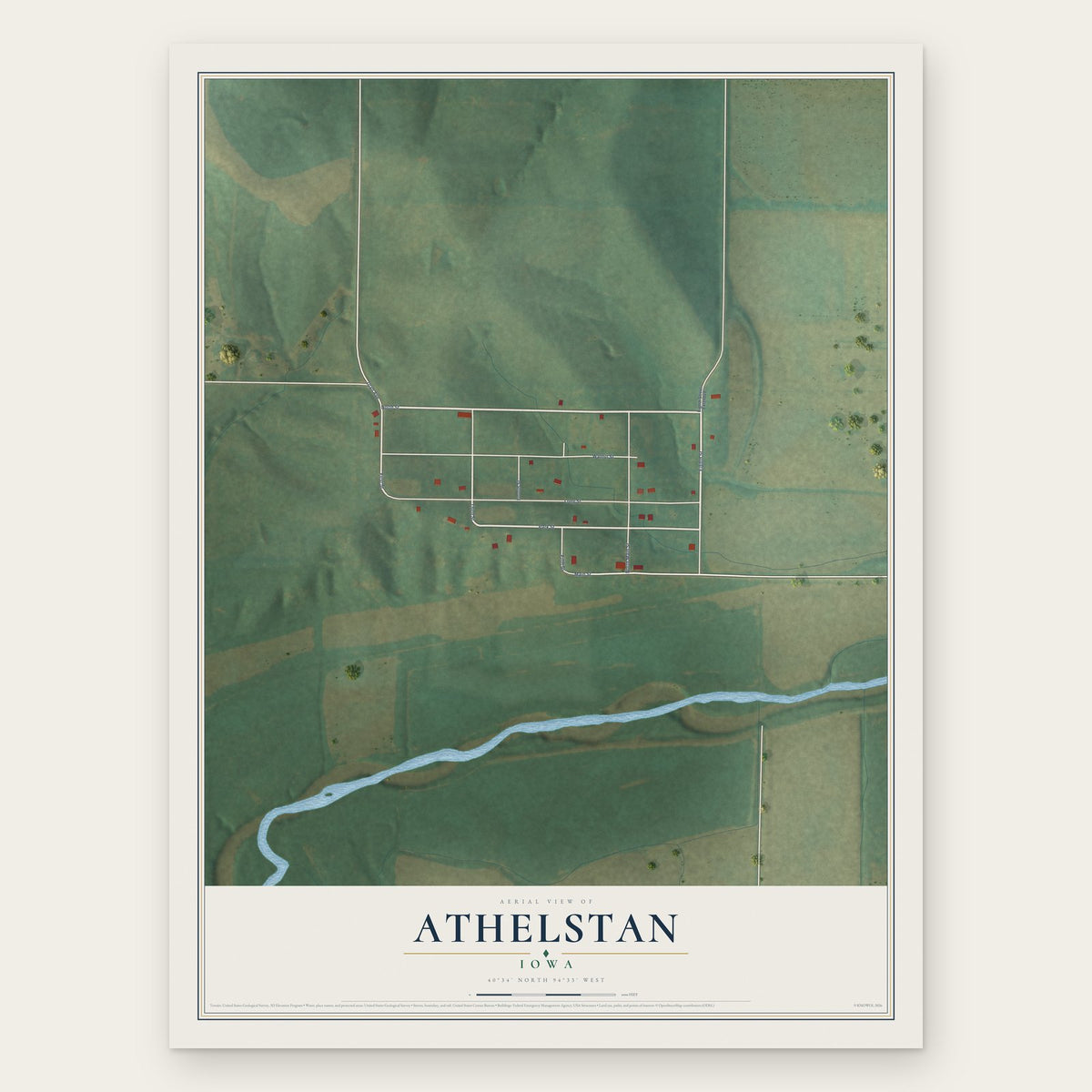 Athelstan, Iowa map print, the full design