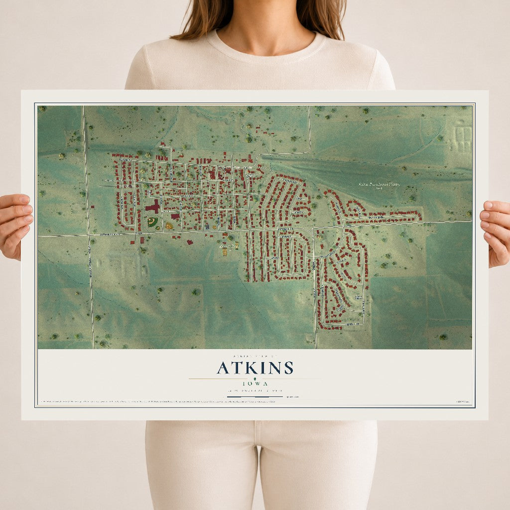 Map of Atkins, Iowa, 18 x 24 inch unframed archival matte print