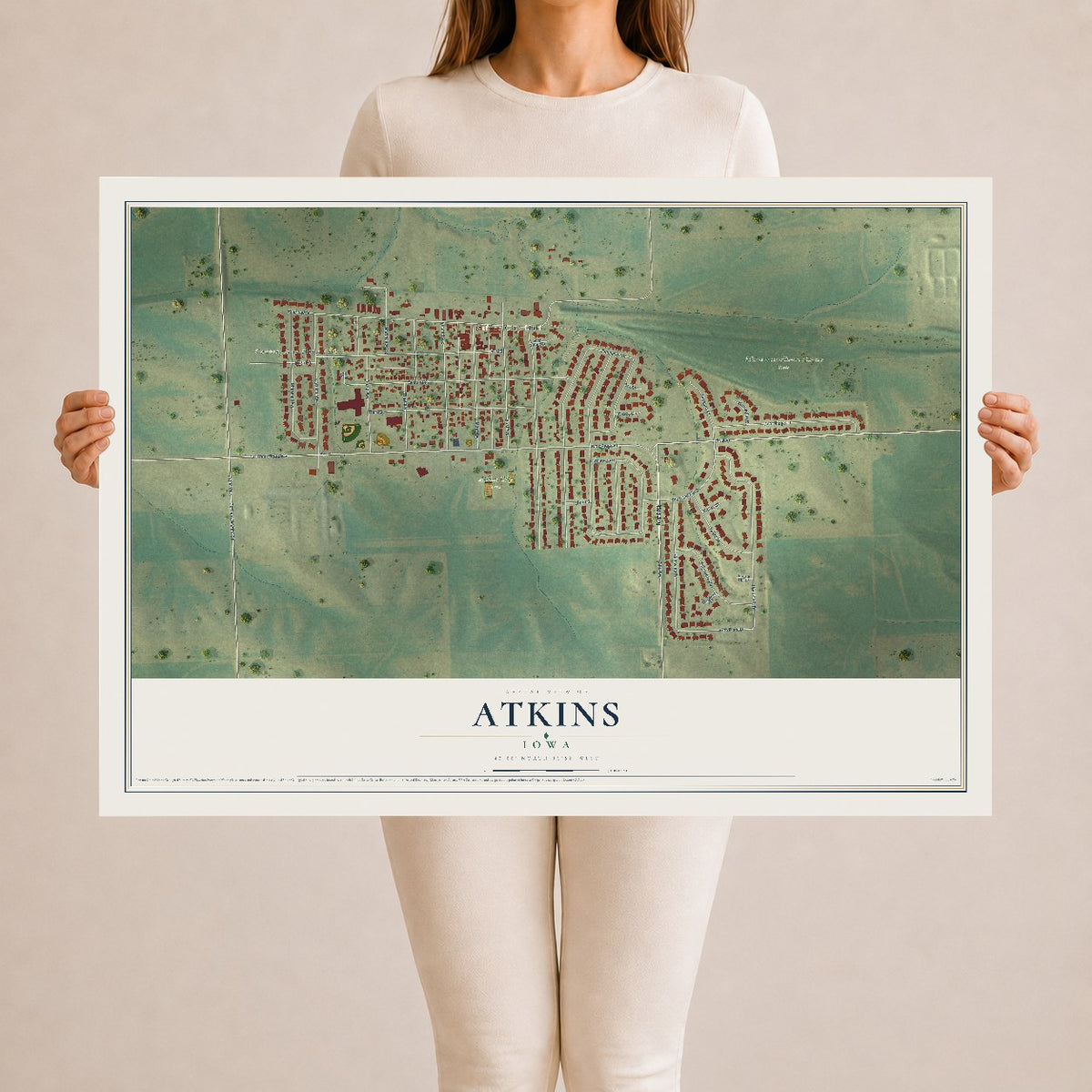 Map of Atkins, Iowa, 24 x 36 inch unframed archival matte print