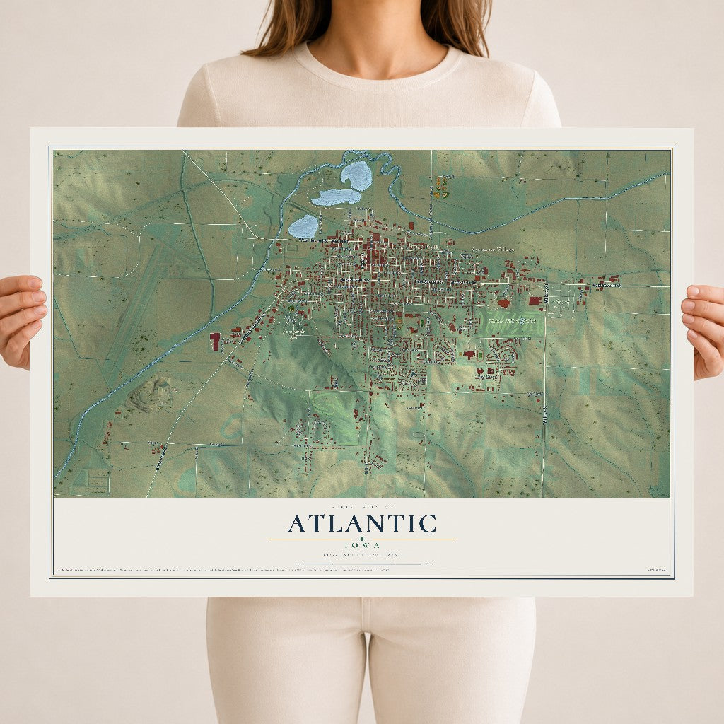 Map of Atlantic, Iowa, 18 x 24 inch unframed archival matte print