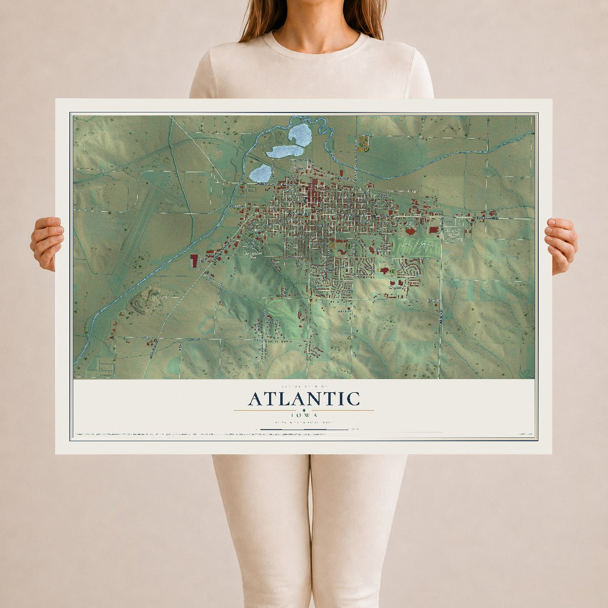 Map of Atlantic, Iowa, 24 x 36 inch unframed archival matte print