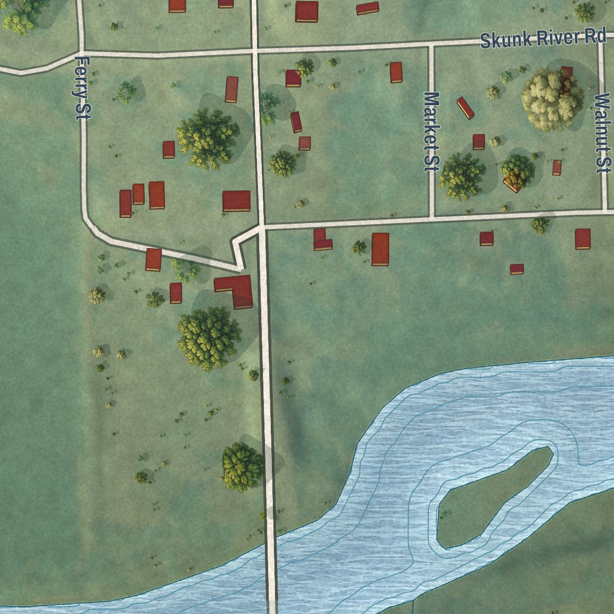 Close-up of the map of Augusta, Iowa print showing street and building detail