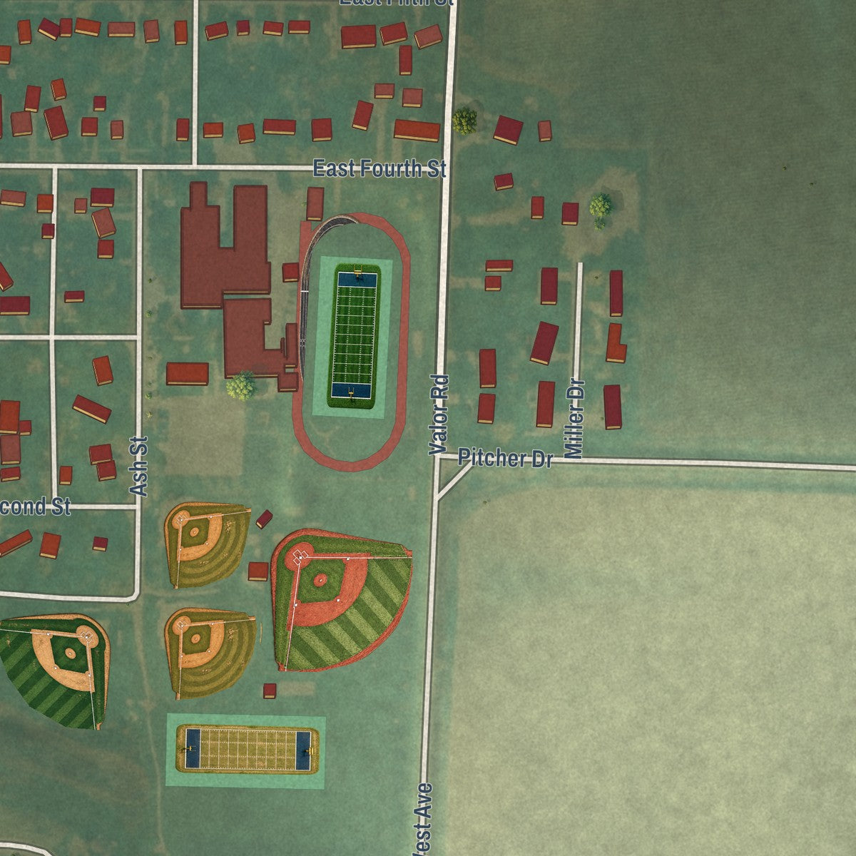 Second close-up of the map of Aurelia, Iowa print showing more streets and buildings