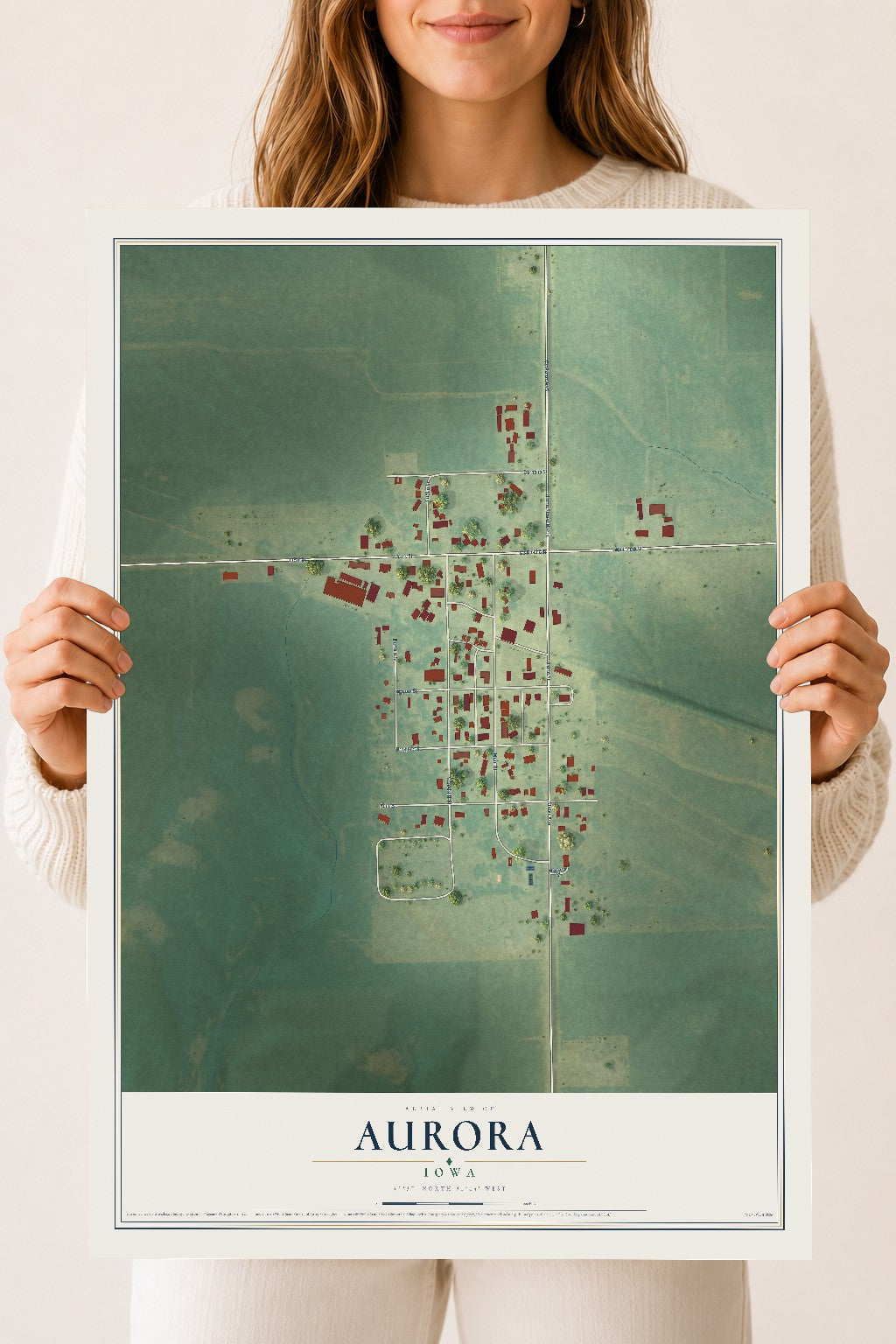 Map of Aurora, Iowa, 18 x 24 inch unframed archival matte print