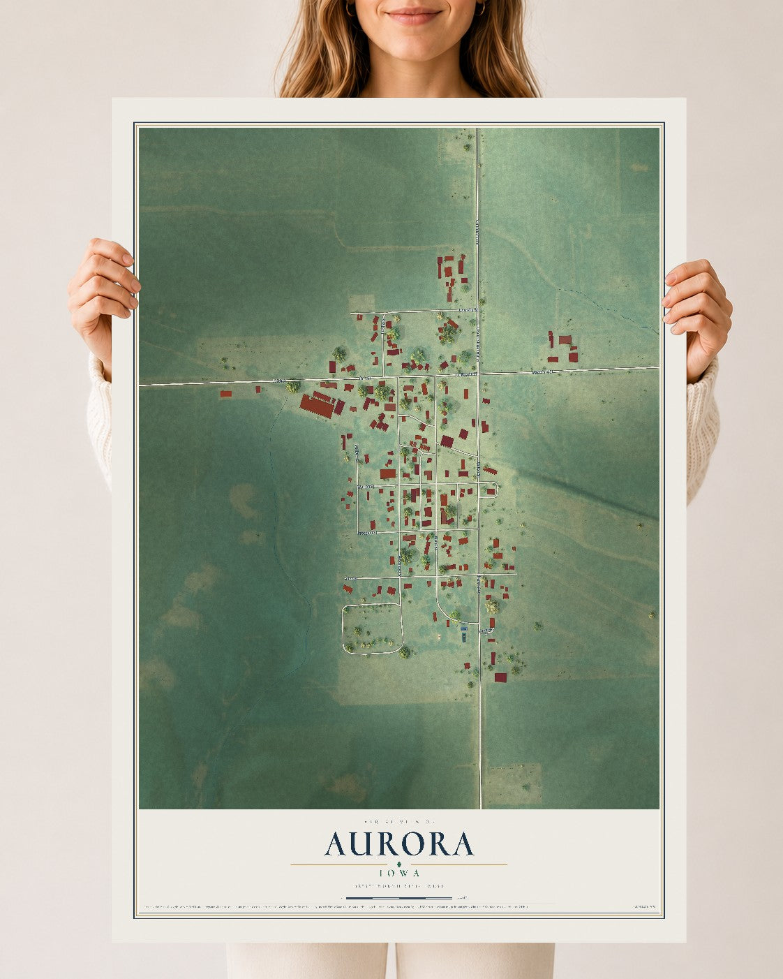 Map of Aurora, Iowa, 24 x 36 inch unframed archival matte print