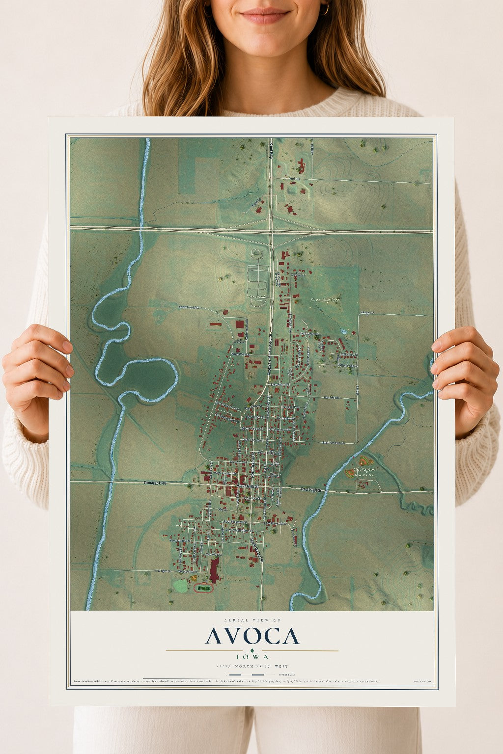 Map of Avoca, Iowa, 18 x 24 inch unframed archival matte print