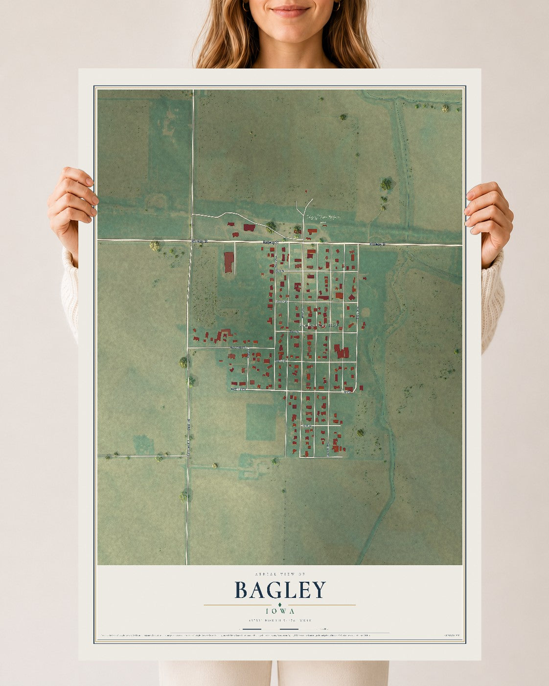 Map of Bagley, Iowa, 24 x 36 inch unframed archival matte print