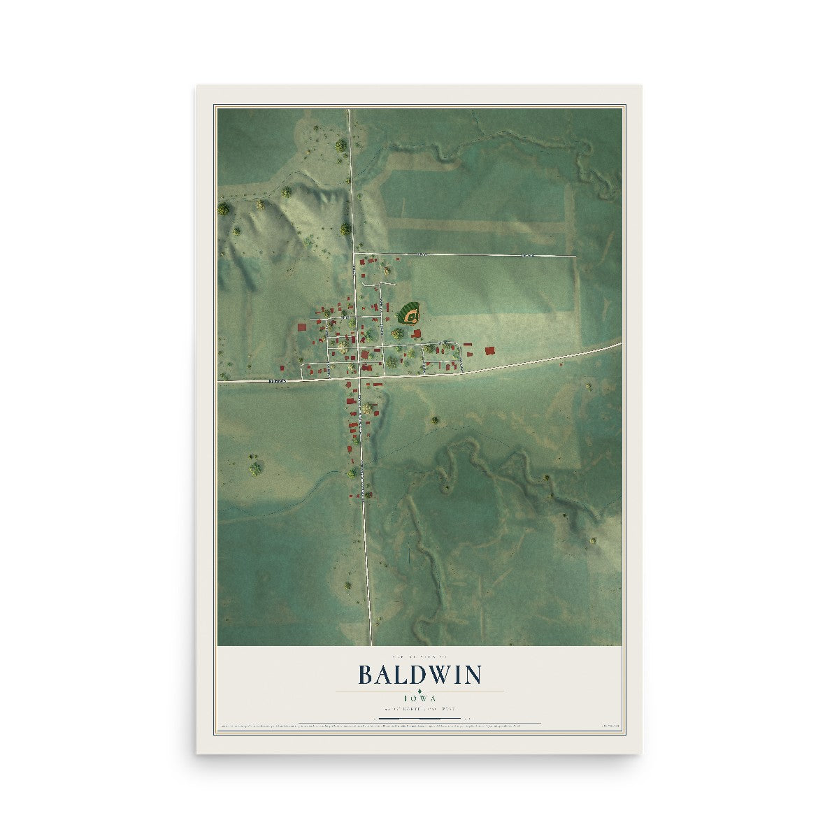 Map of Baldwin, Iowa, 12 x 18 inch unframed archival matte print