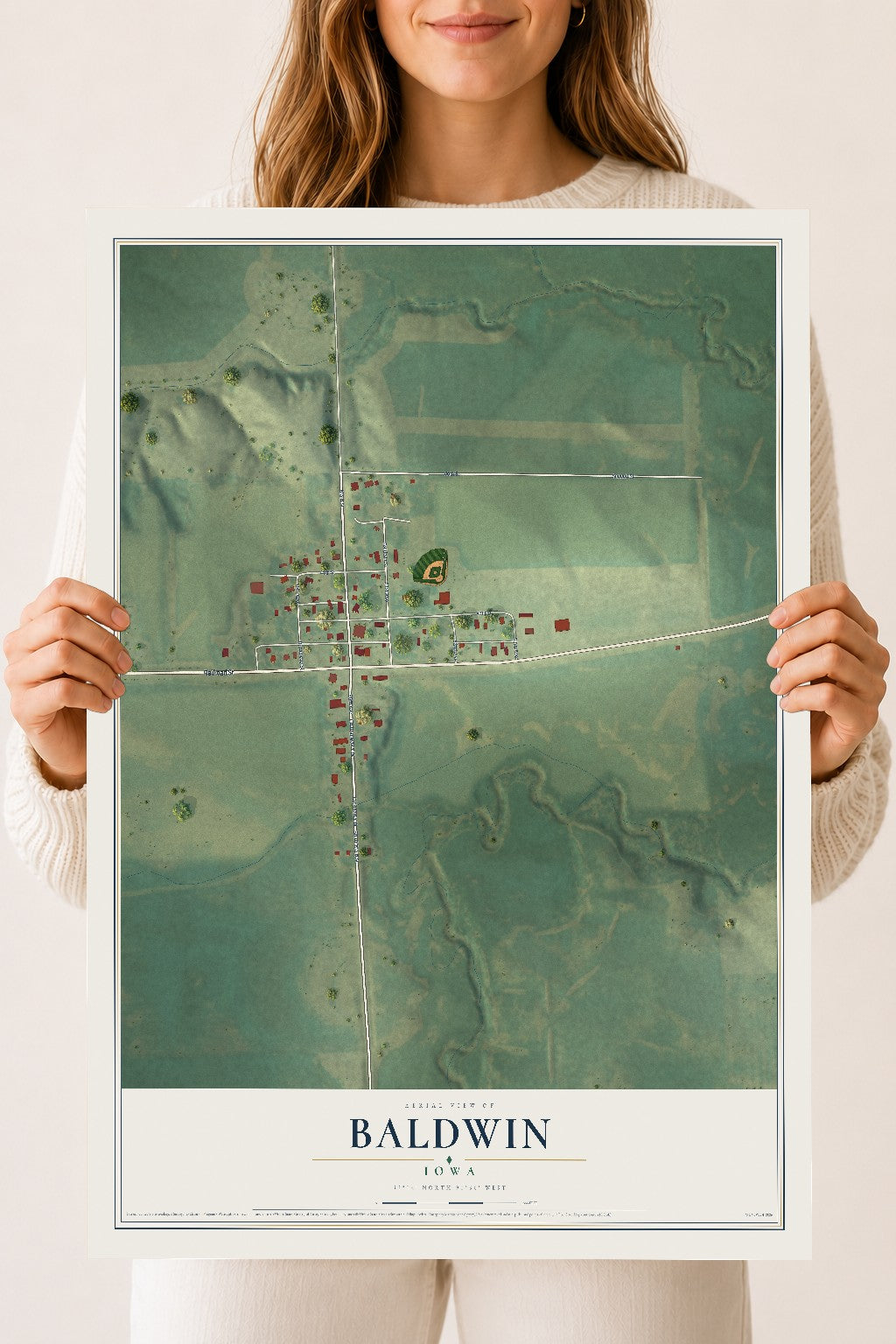 Map of Baldwin, Iowa, 18 x 24 inch unframed archival matte print