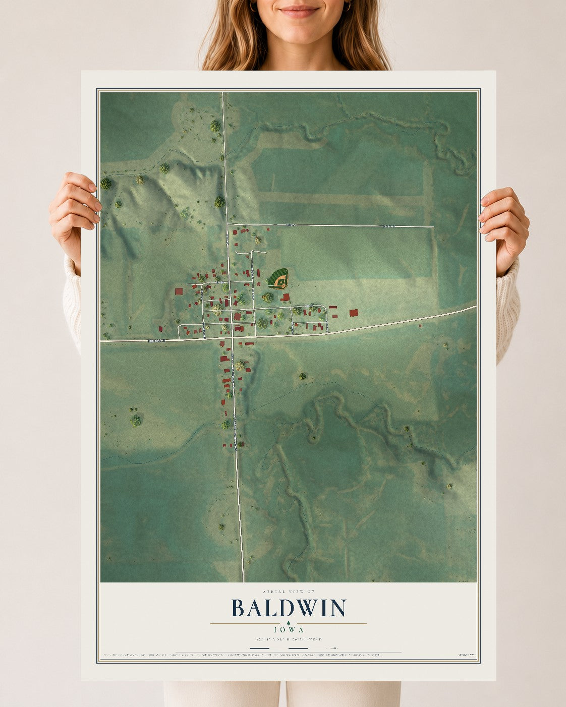 Map of Baldwin, Iowa, 24 x 36 inch unframed archival matte print