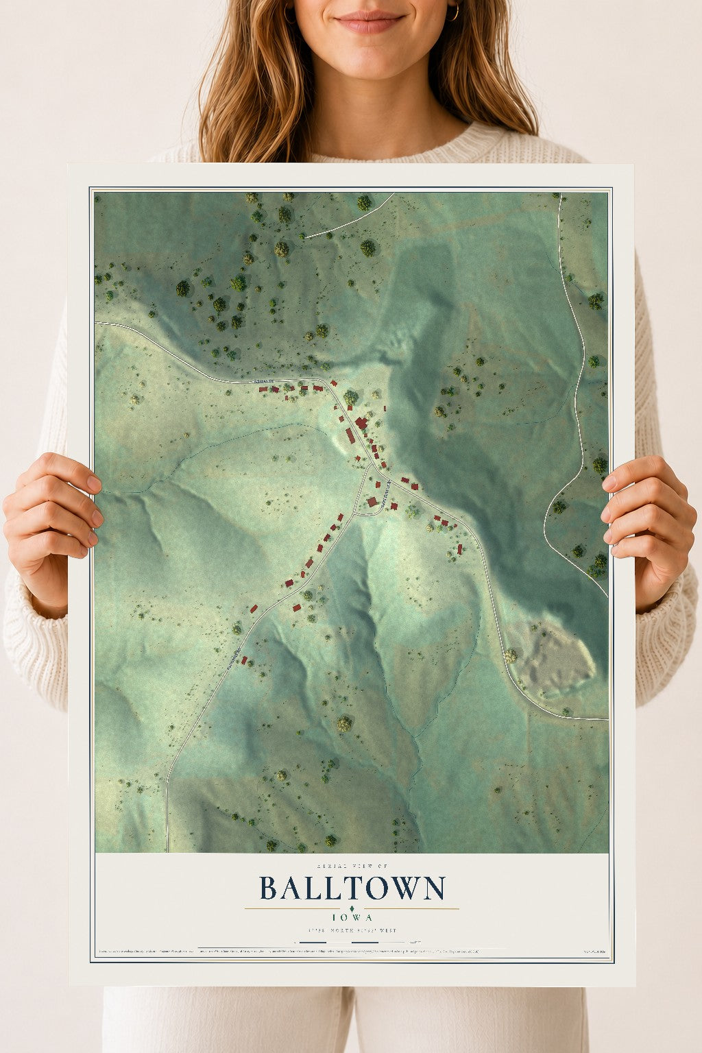 Map of Balltown, Iowa, 18 x 24 inch unframed archival matte print