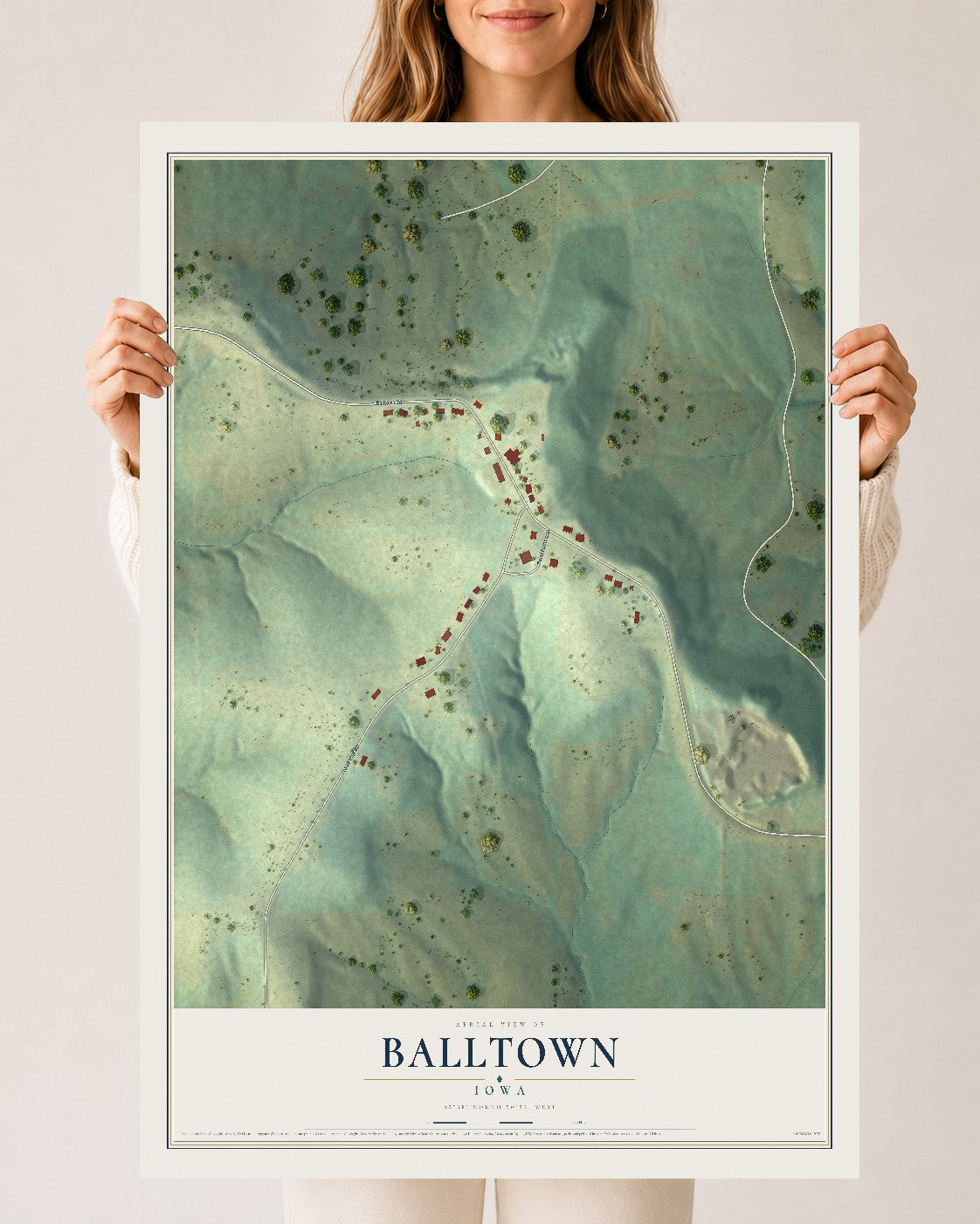 Map of Balltown, Iowa, 24 x 36 inch unframed archival matte print