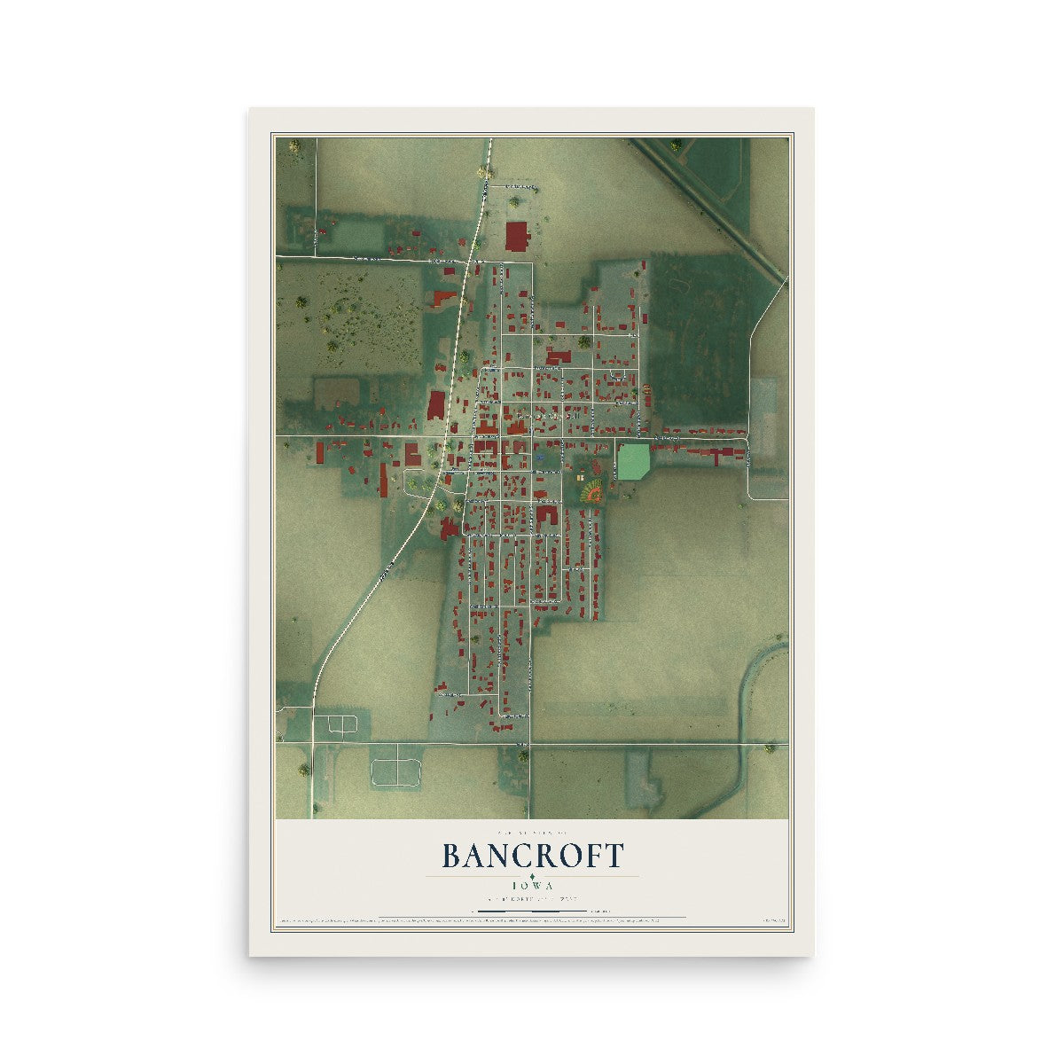 Map of Bancroft, Iowa, 12 x 18 inch unframed archival matte print
