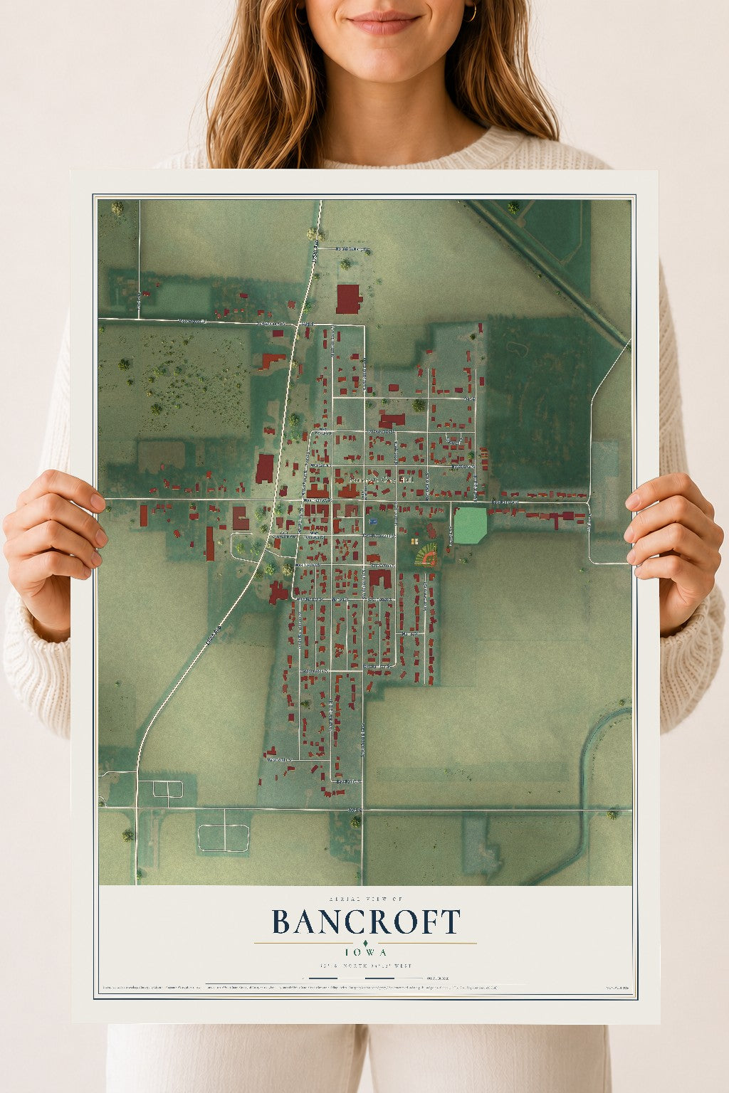 Map of Bancroft, Iowa, 18 x 24 inch unframed archival matte print