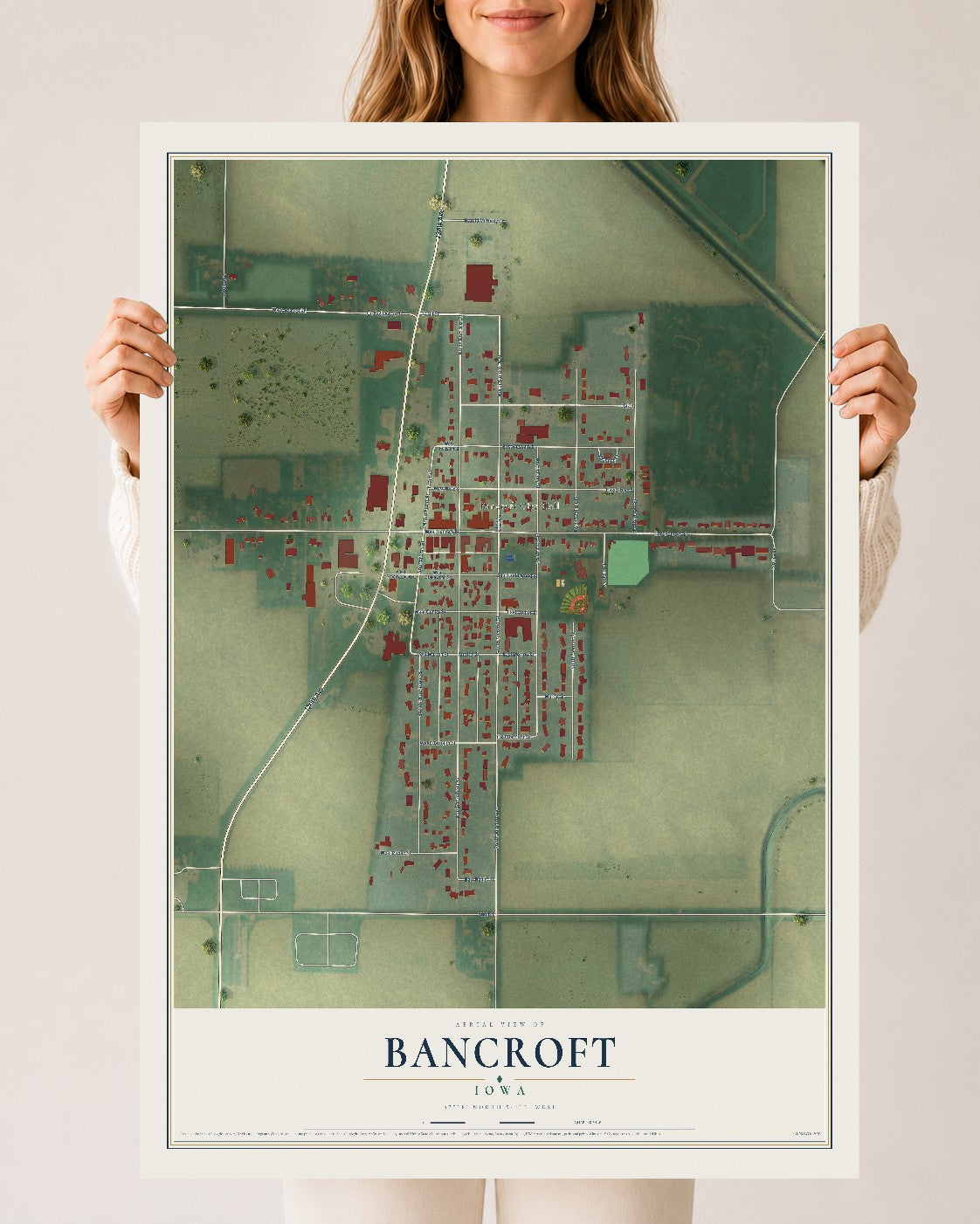 Map of Bancroft, Iowa, 24 x 36 inch unframed archival matte print