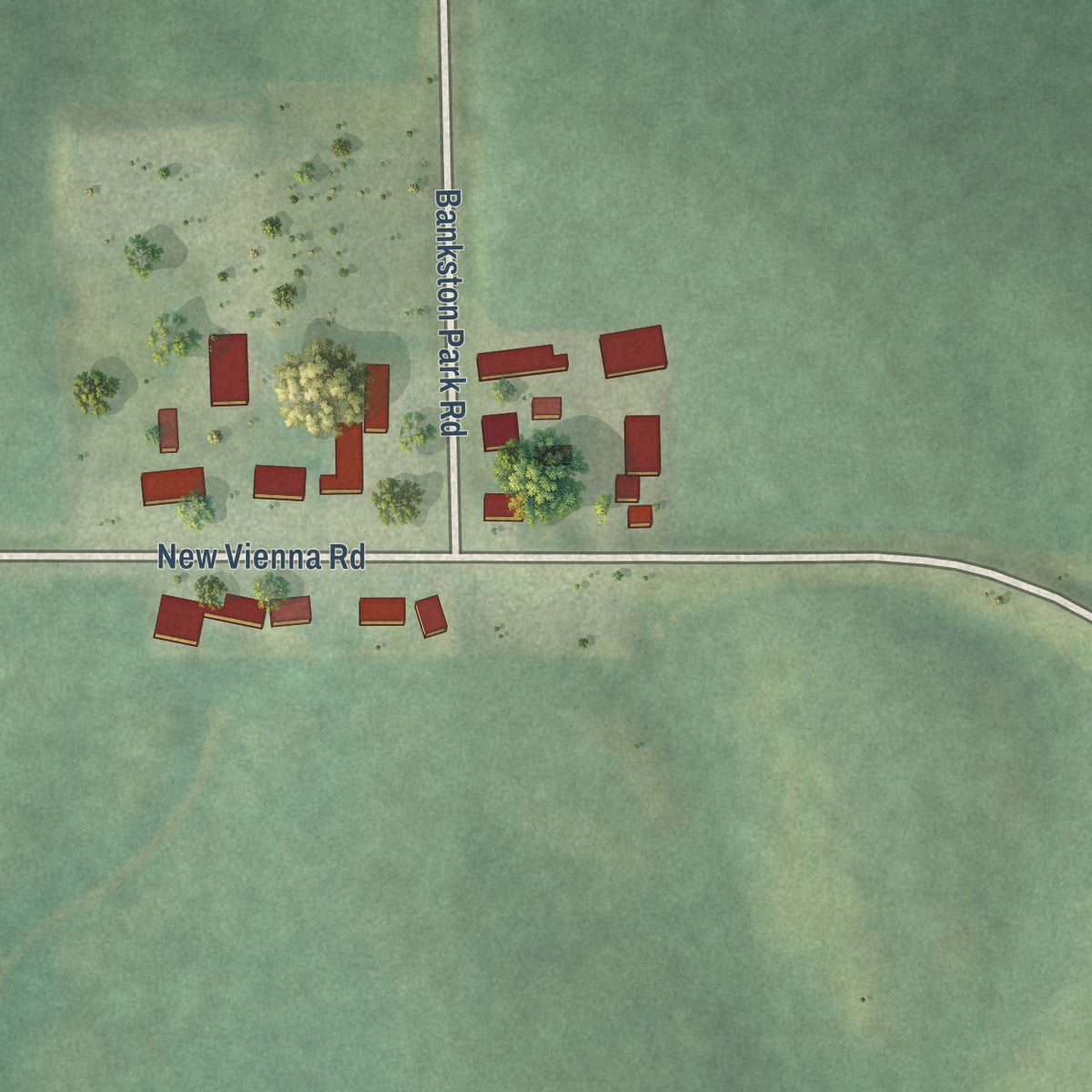 Close-up of the map of Bankston, Iowa print showing street and building detail