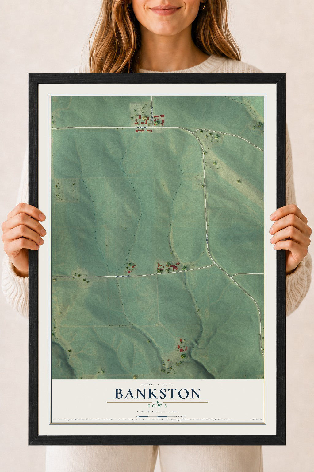 Map of Bankston, Iowa, 18 x 24 inch print in a black wood frame