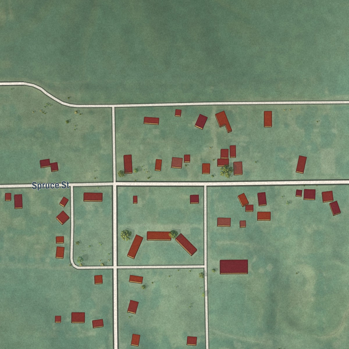 Second close-up of the map of Barnes City, Iowa print showing more streets and buildings