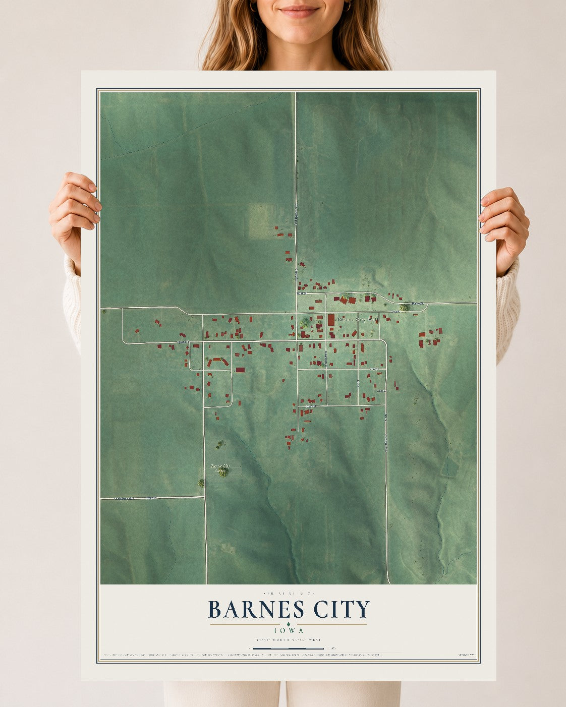 Map of Barnes City, Iowa, 24 x 36 inch unframed archival matte print