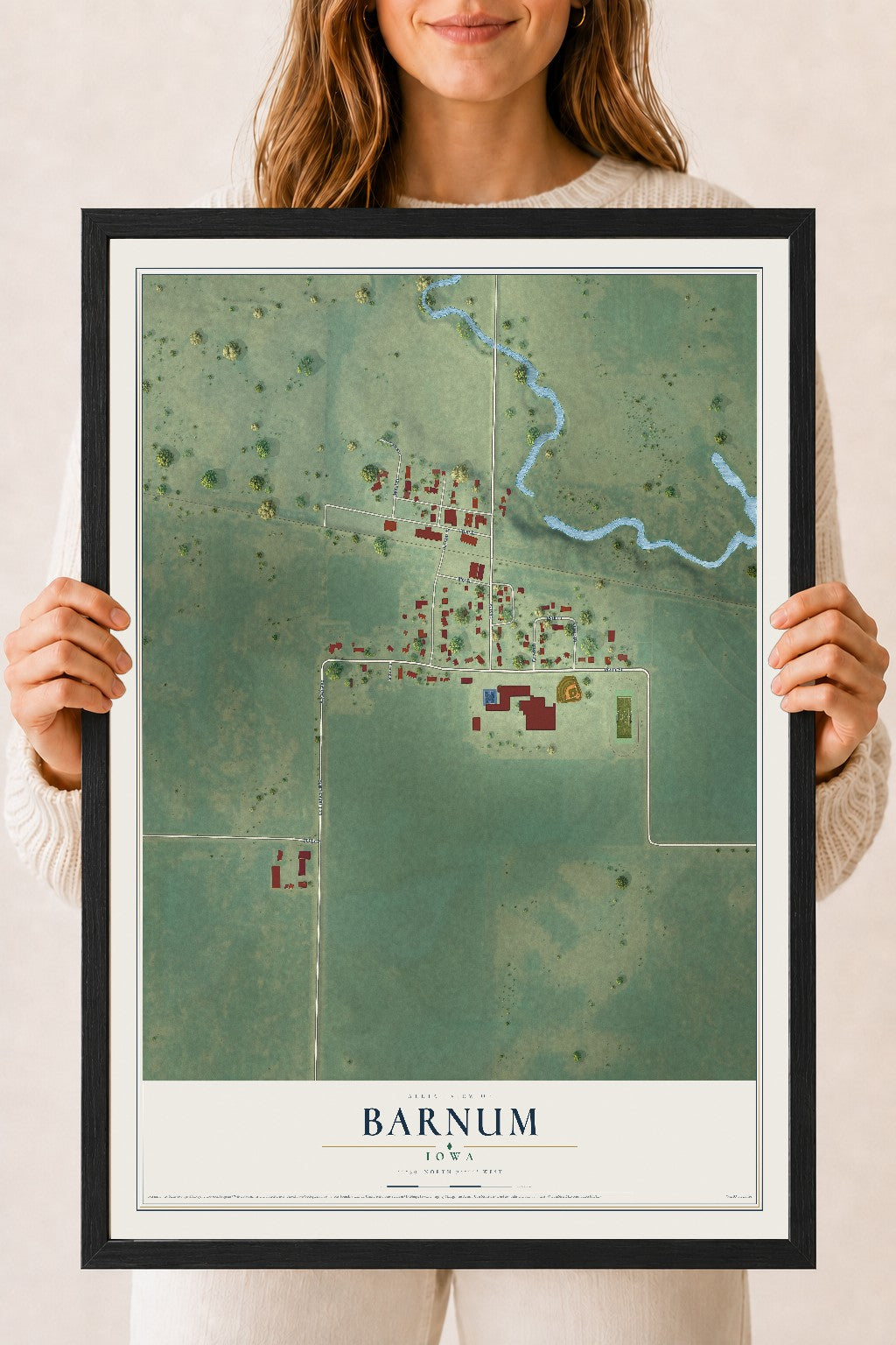 Map of Barnum, Iowa, 18 x 24 inch print in a black wood frame