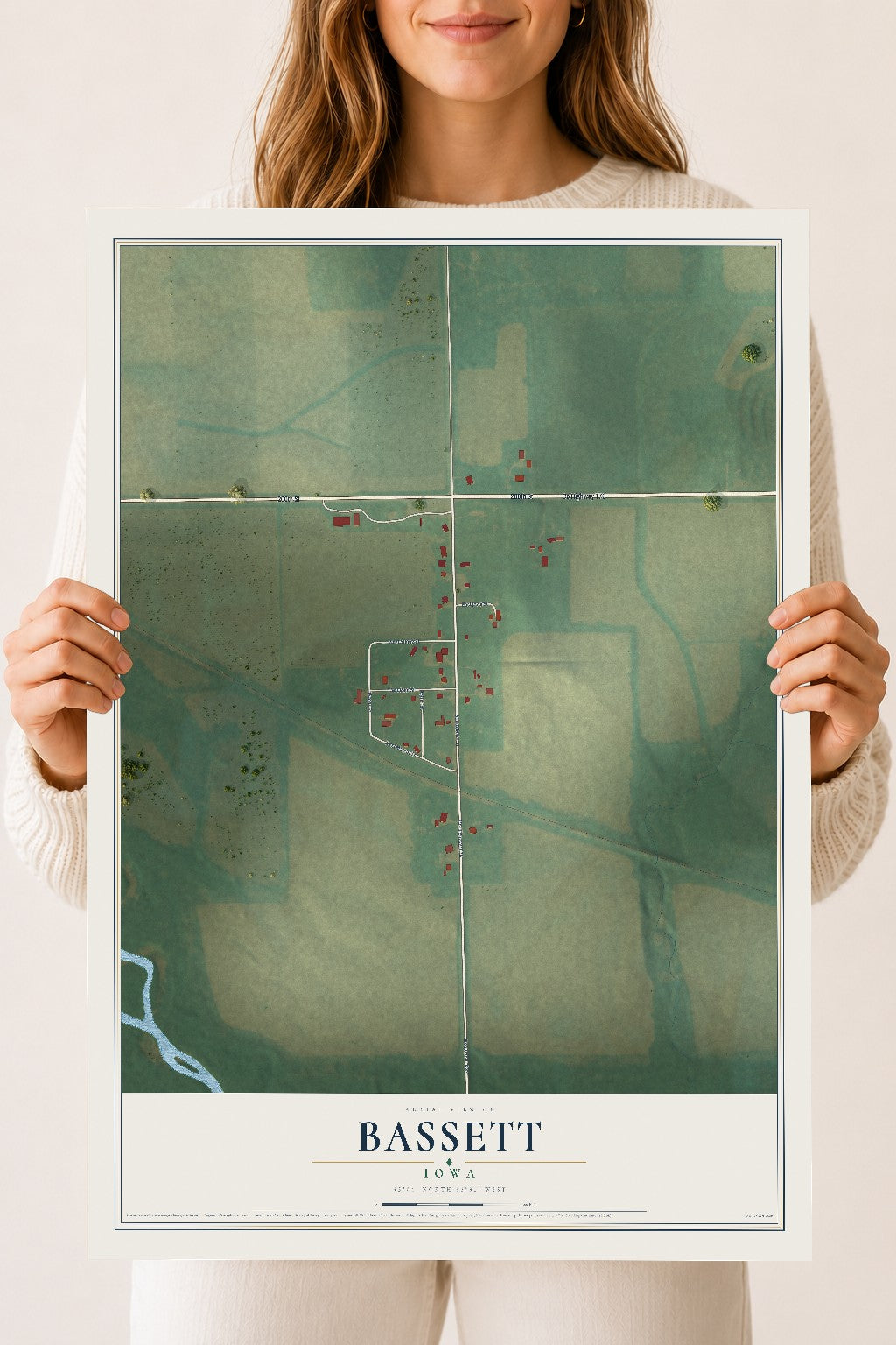 Map of Bassett, Iowa, 18 x 24 inch unframed archival matte print