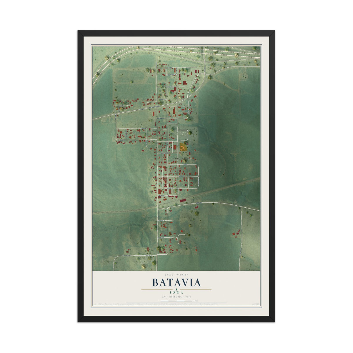 Map of Batavia, Iowa, 12 x 18 inch print in a black wood frame