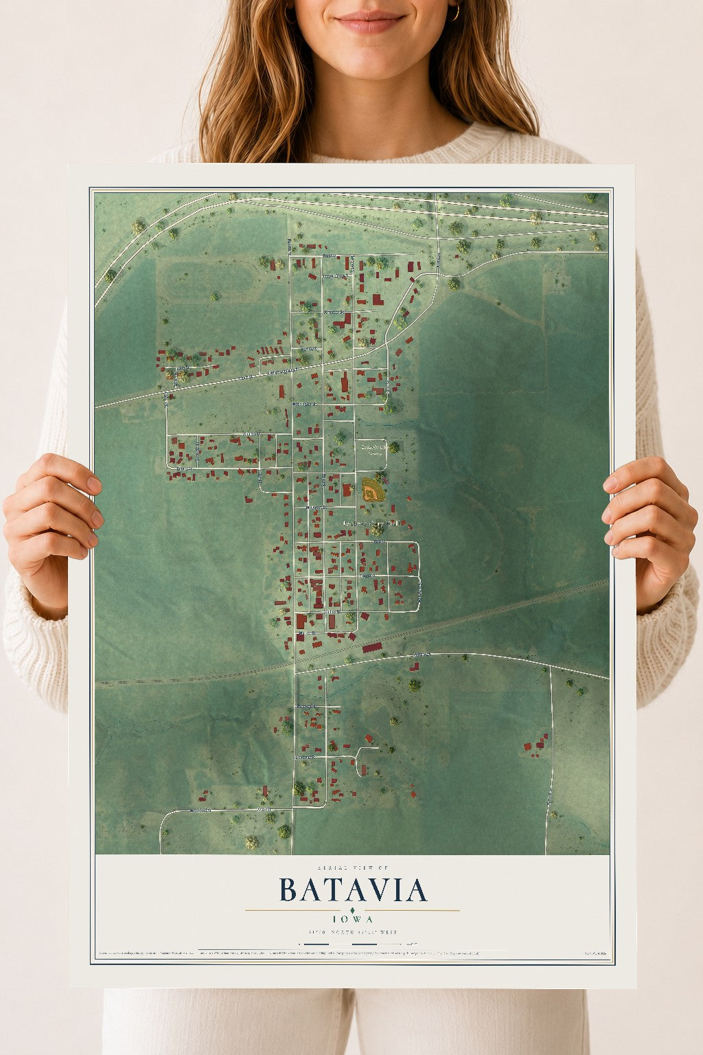 Map of Batavia, Iowa, 18 x 24 inch unframed archival matte print