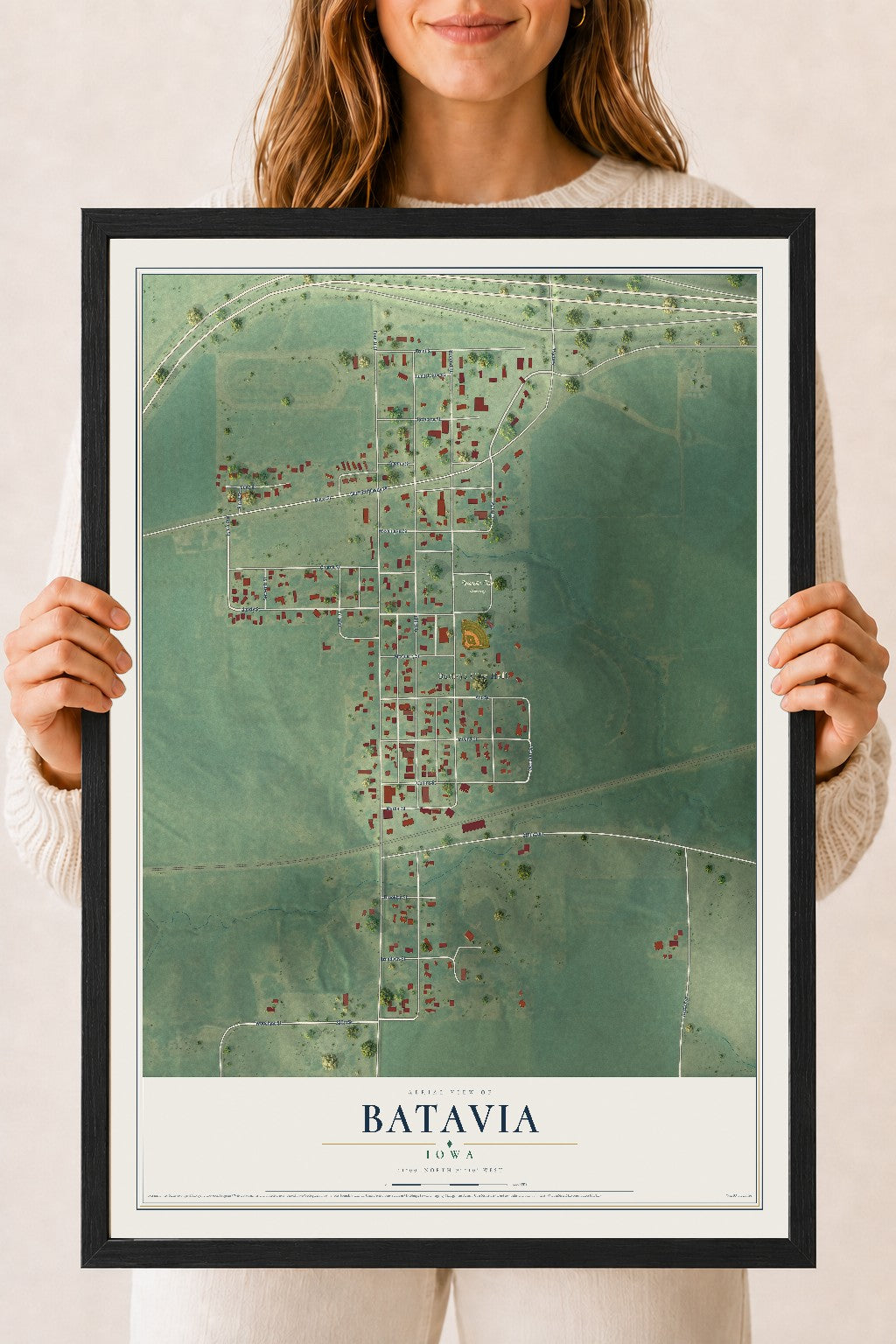 Map of Batavia, Iowa, 18 x 24 inch print in a black wood frame