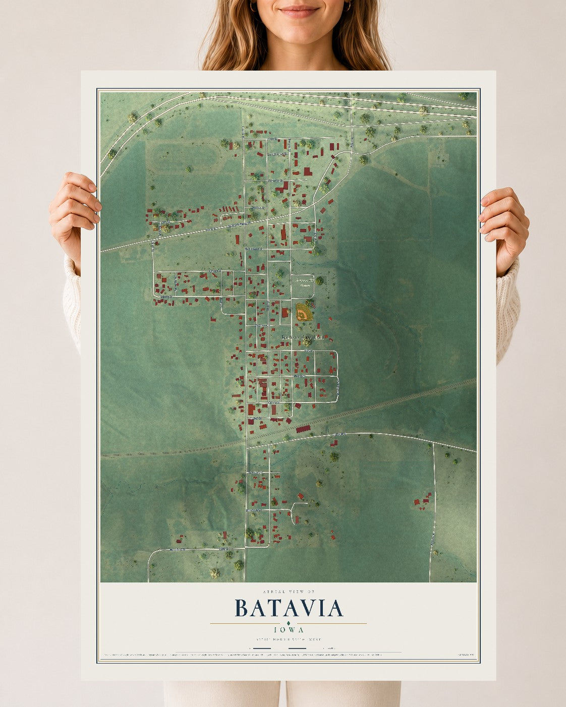 Map of Batavia, Iowa, 24 x 36 inch unframed archival matte print