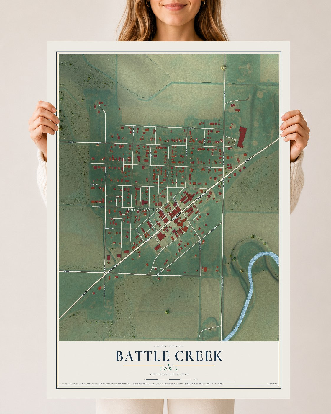 Map of Battle Creek, Iowa, 24 x 36 inch unframed archival matte print