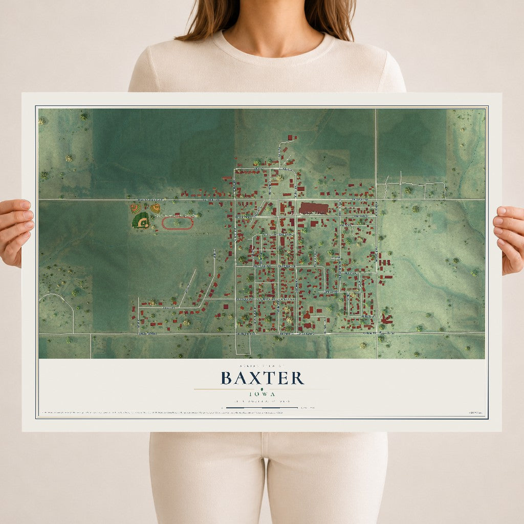 Map of Baxter, Iowa, 18 x 24 inch unframed archival matte print