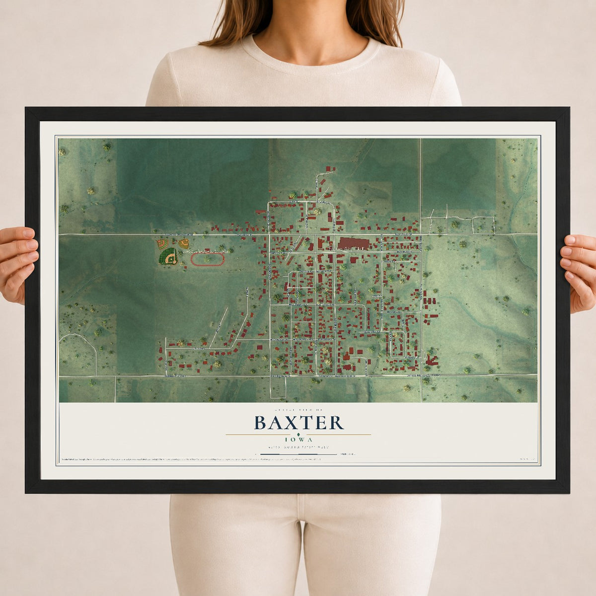Map of Baxter, Iowa, 18 x 24 inch print in a black wood frame