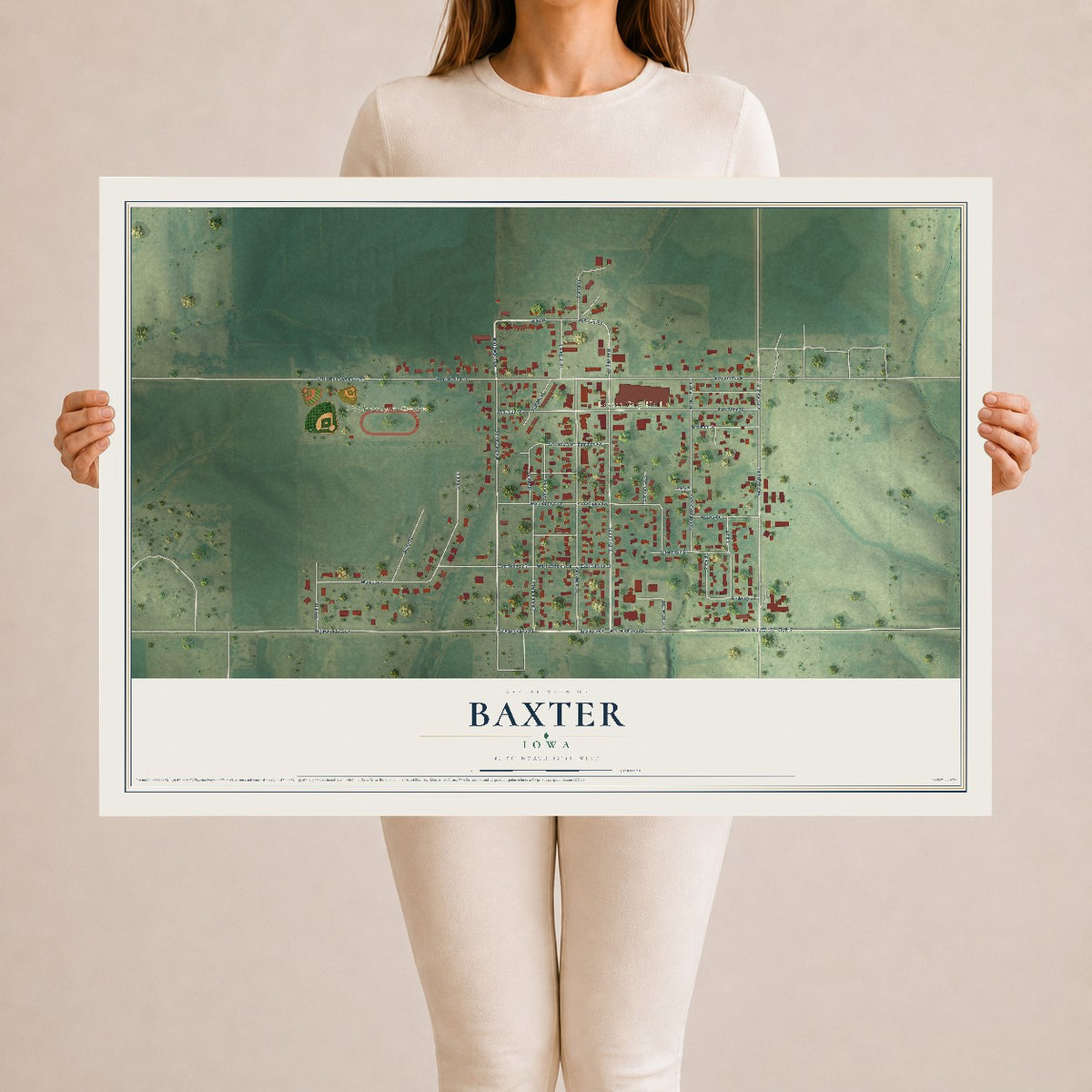 Map of Baxter, Iowa, 24 x 36 inch unframed archival matte print