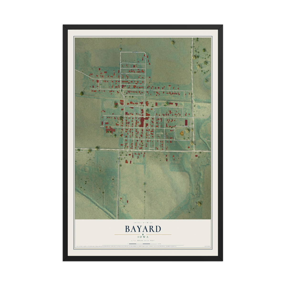 Map of Bayard, Iowa, 12 x 18 inch print in a black wood frame