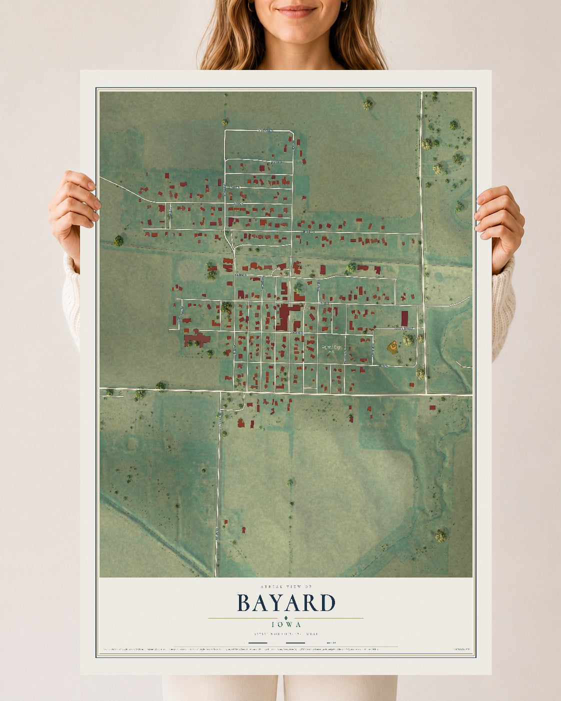 Map of Bayard, Iowa, 24 x 36 inch unframed archival matte print