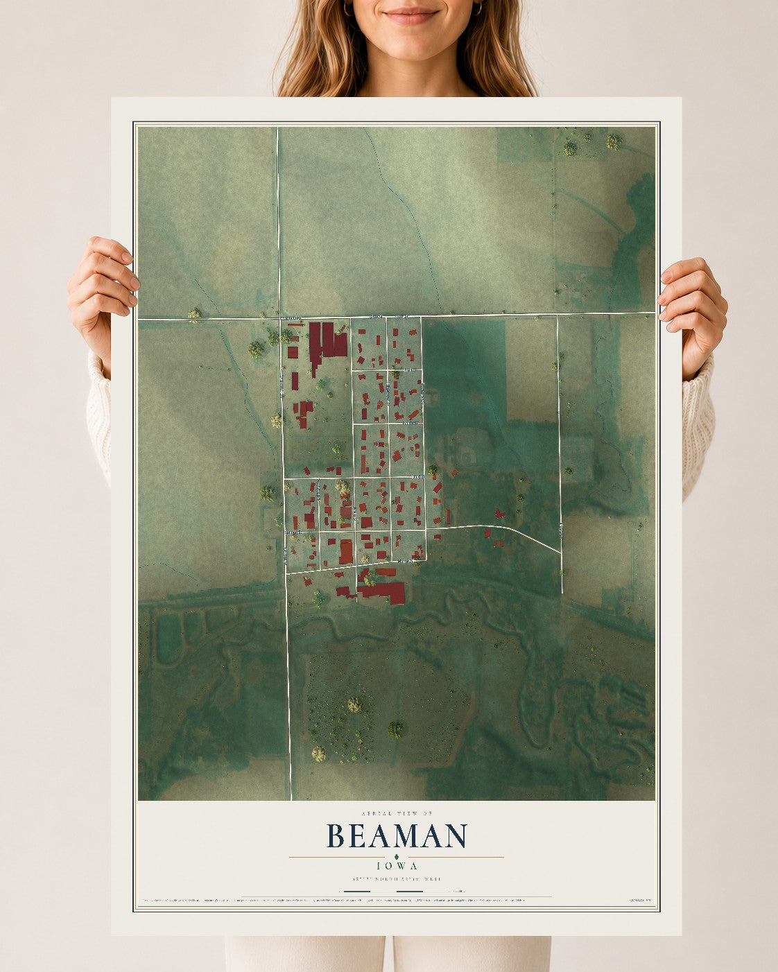 Map of Beaman, Iowa, 24 x 36 inch unframed archival matte print