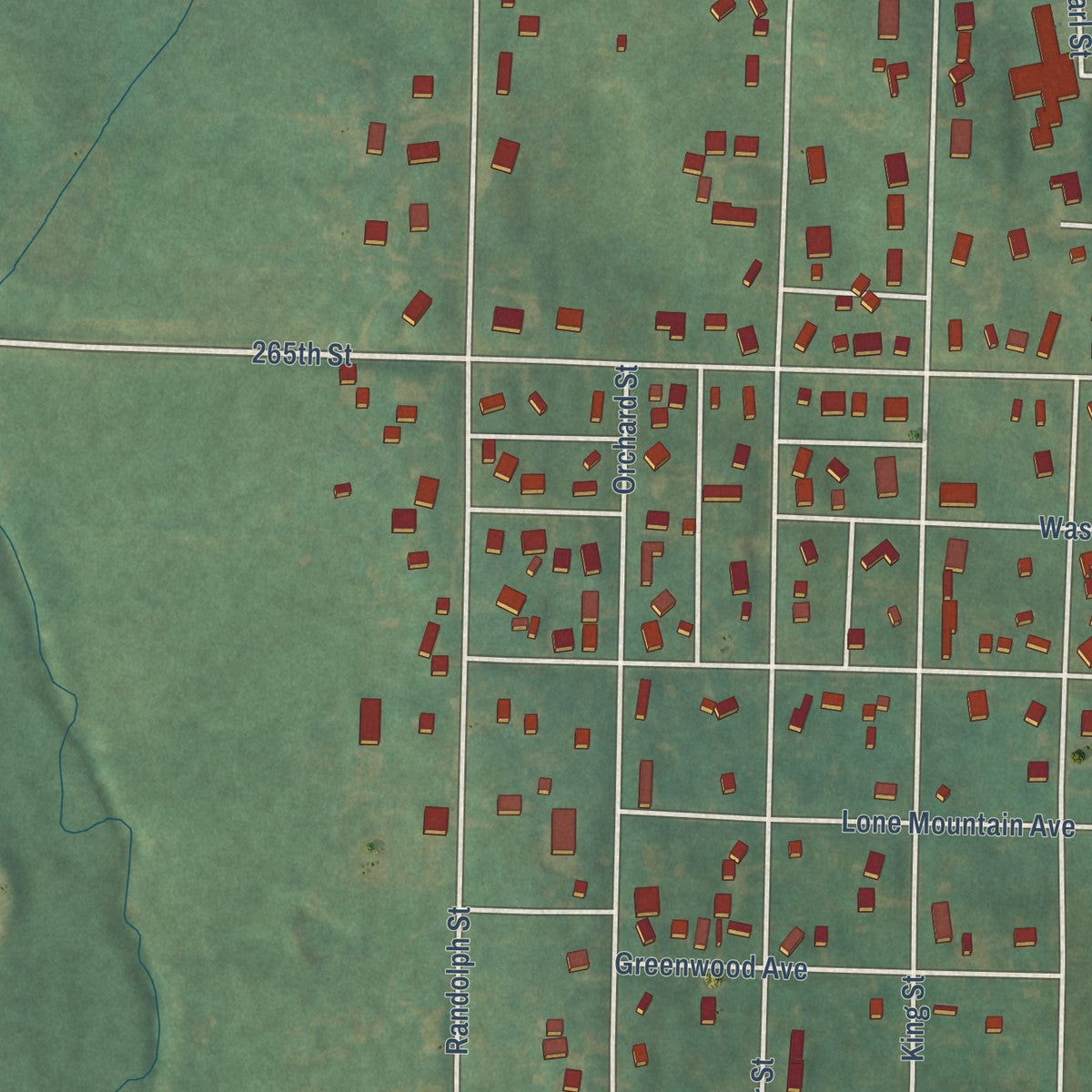 Second close-up of the map of Bedford, Iowa print showing more streets and buildings