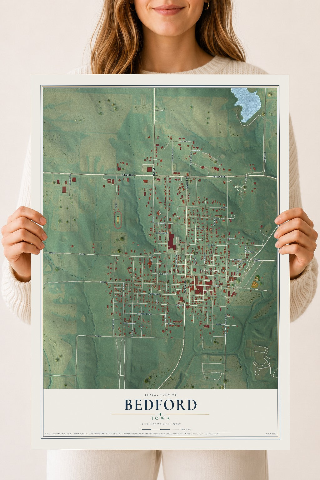 Map of Bedford, Iowa, 18 x 24 inch unframed archival matte print