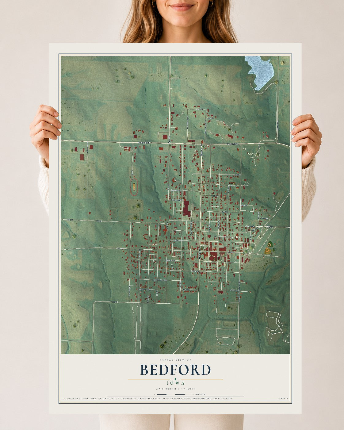 Map of Bedford, Iowa, 24 x 36 inch unframed archival matte print