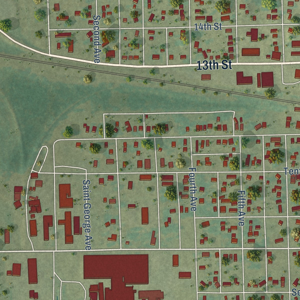 Second close-up of the map of Belle Plaine, Iowa print showing more streets and buildings