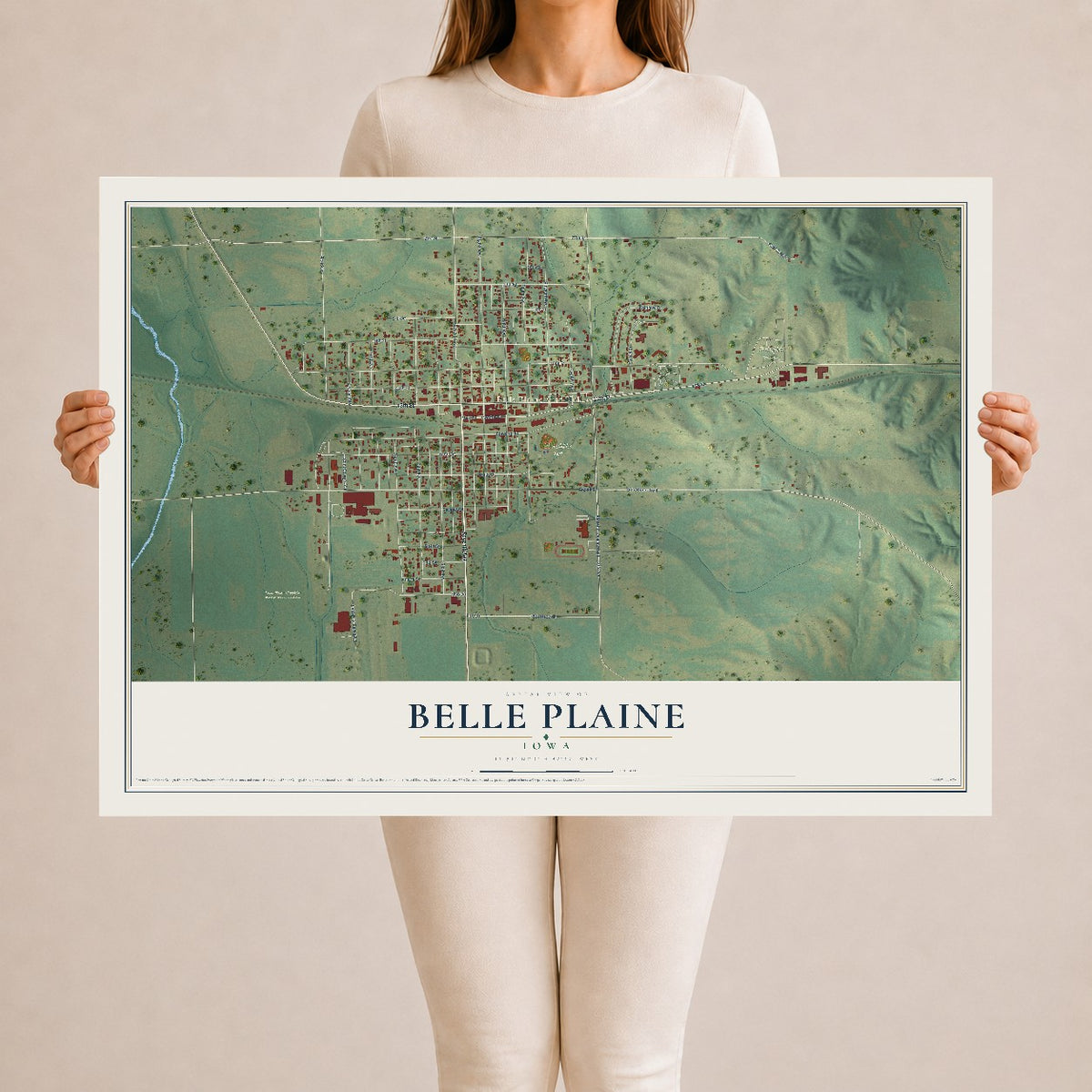 Map of Belle Plaine, Iowa, 24 x 36 inch unframed archival matte print