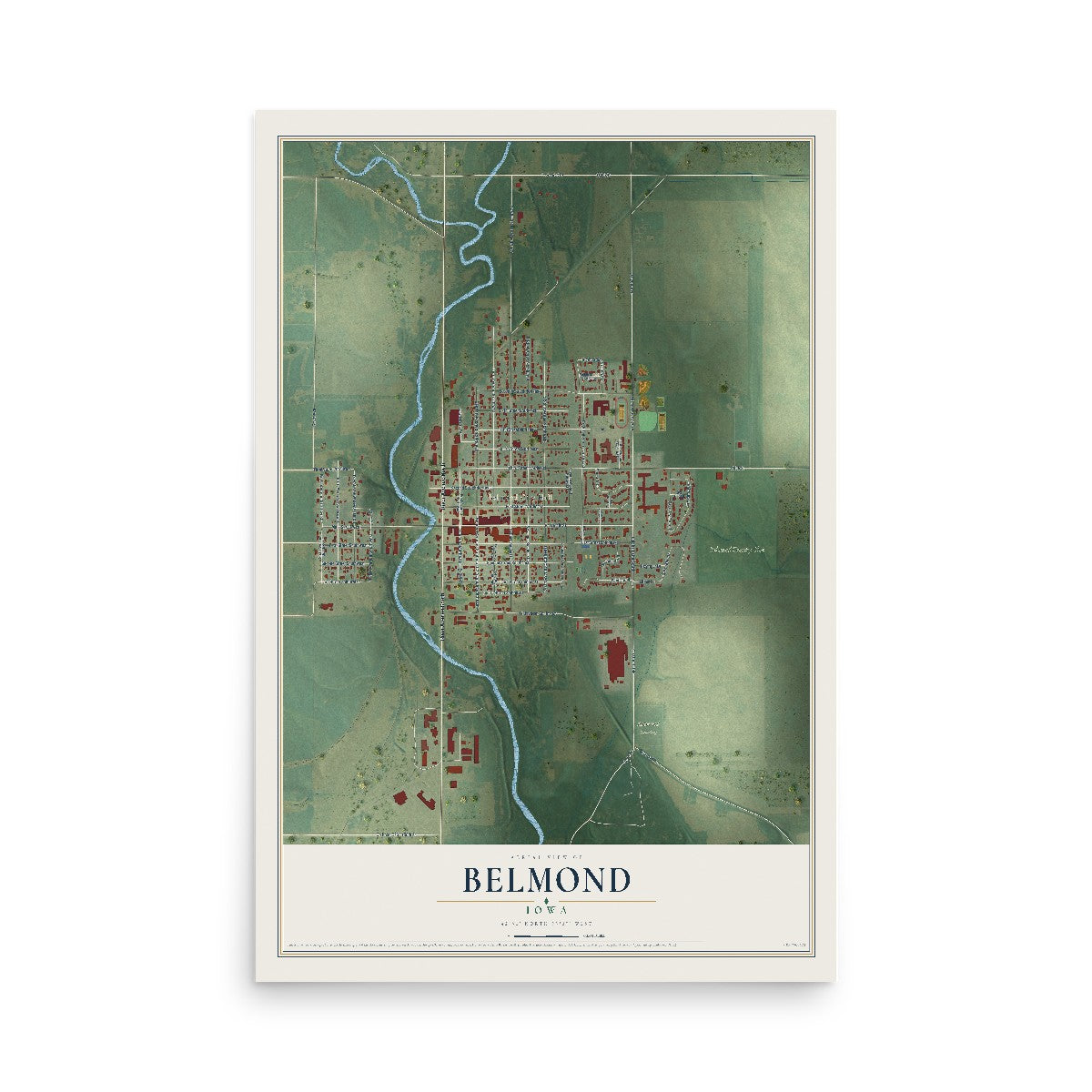 Map of Belmond, Iowa, 12 x 18 inch unframed archival matte print