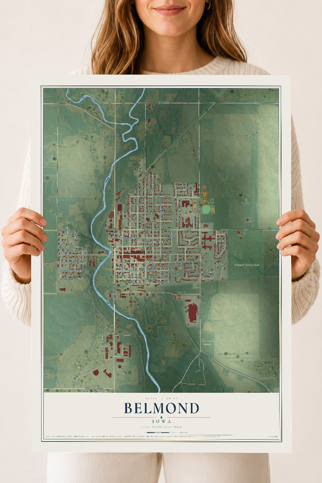 Map of Belmond, Iowa, 18 x 24 inch unframed archival matte print