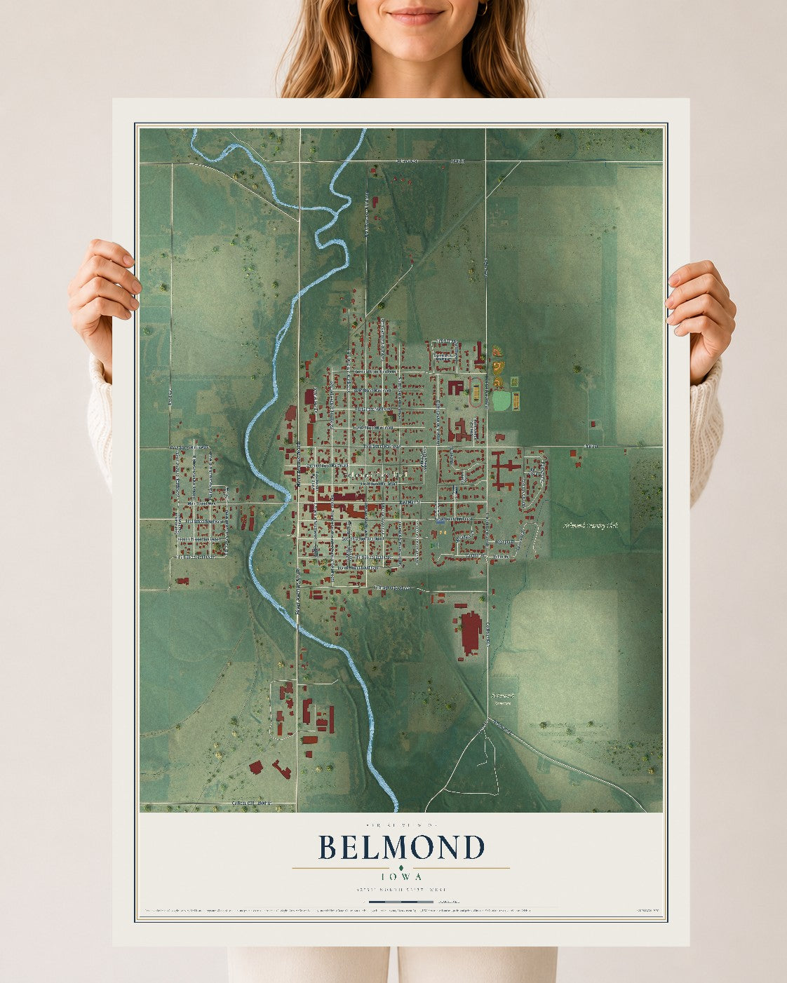 Map of Belmond, Iowa, 24 x 36 inch unframed archival matte print