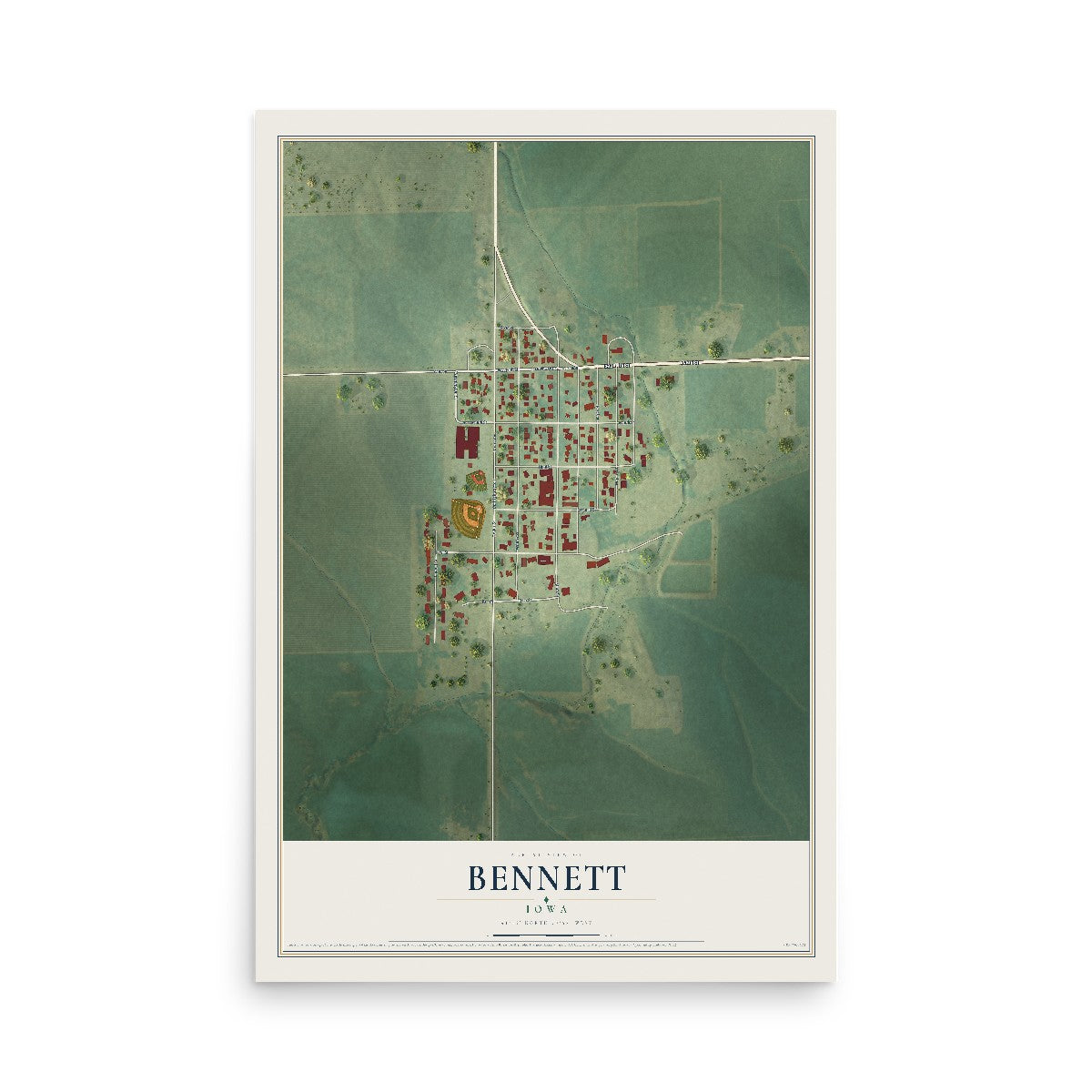 Map of Bennett, Iowa, 12 x 18 inch unframed archival matte print