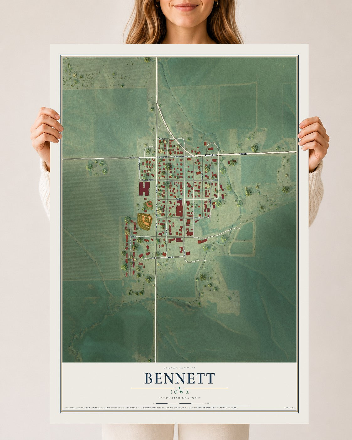 Map of Bennett, Iowa, 24 x 36 inch unframed archival matte print